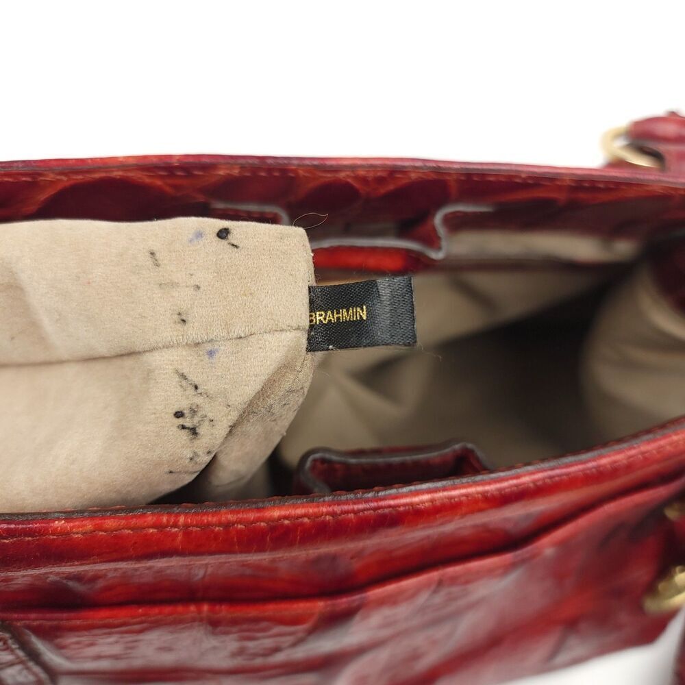 BRAHMIN Large Red Croc Embossed Luxury Leather Tote Shoulder Bag + Wallet Set - Picture 8 of 16